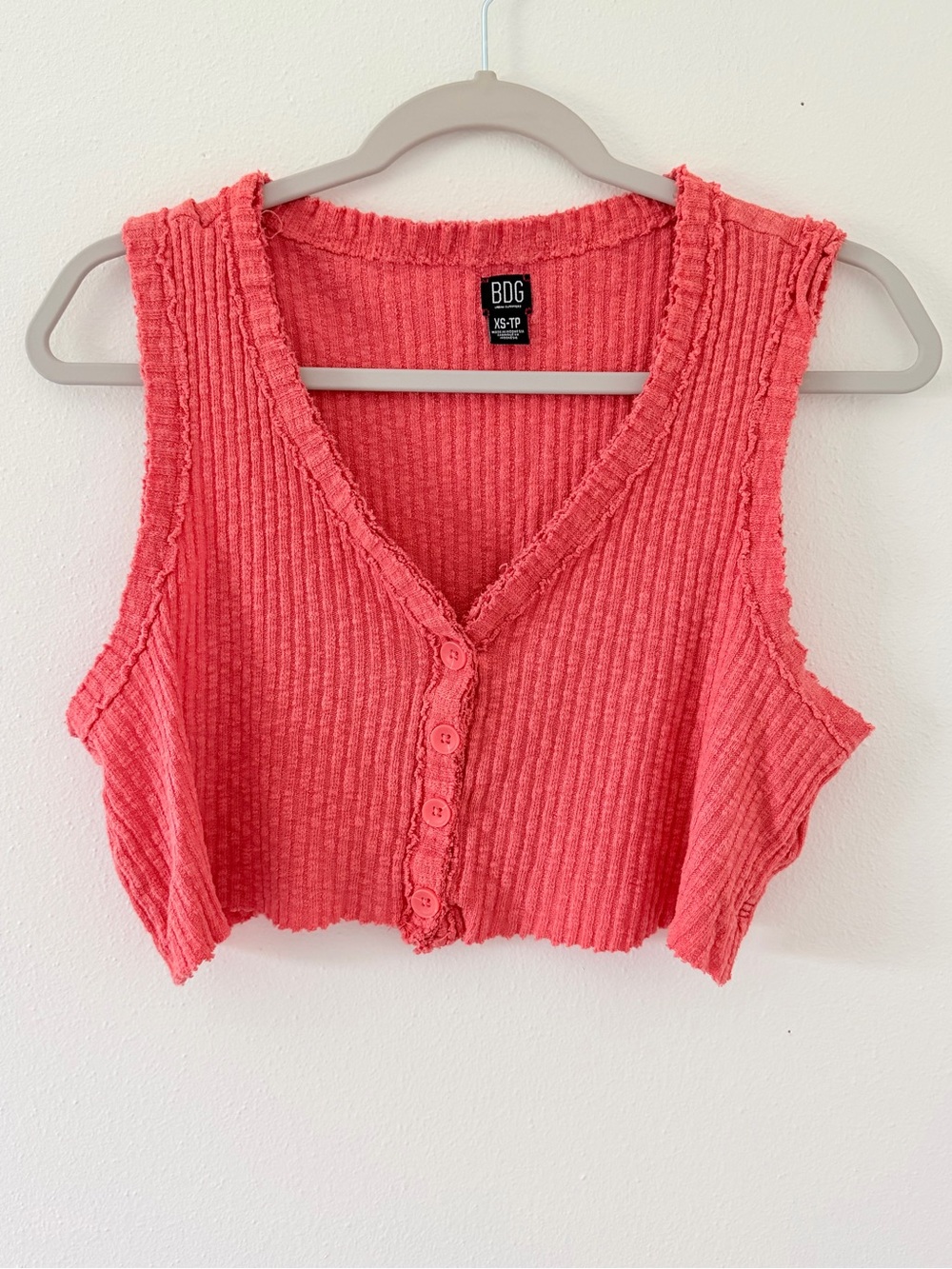 Urban Outfitters BDG Coral Orange Ribbed Cropped Button up knit top size xs